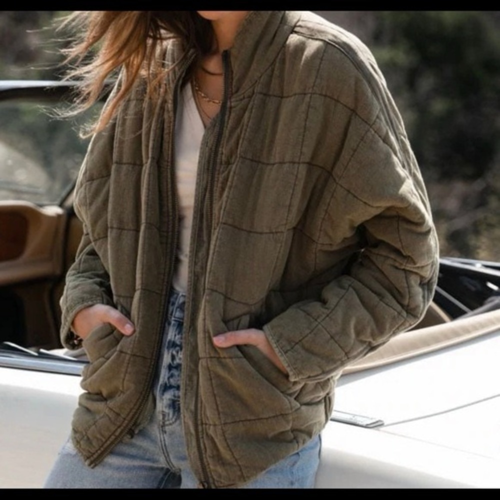 Bohme Quilted Bomber Jacket in Green Olive